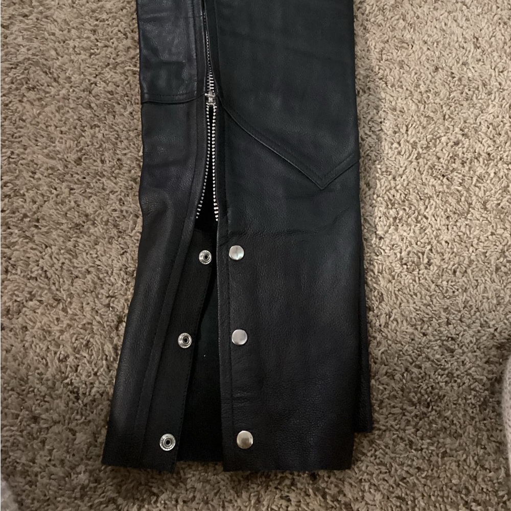 Black Leather Riding Chaps - Picture 2 of 9